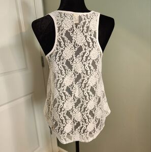 White Lace Tank Top with Pink Heart